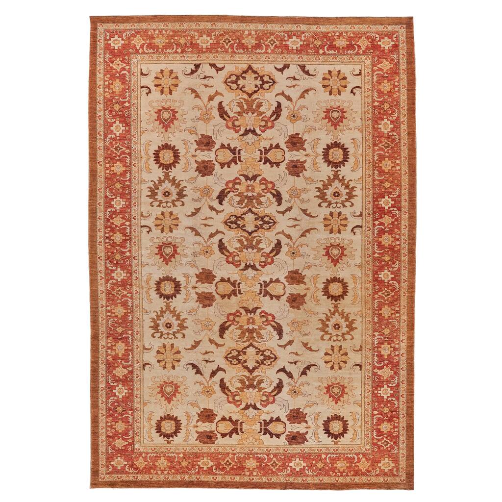 EXQUISITE RUGS ONE-OF-A-KIND Antique Weave Ziegler Hand Knotted Light Beige Rug - 12'1"x17'7"