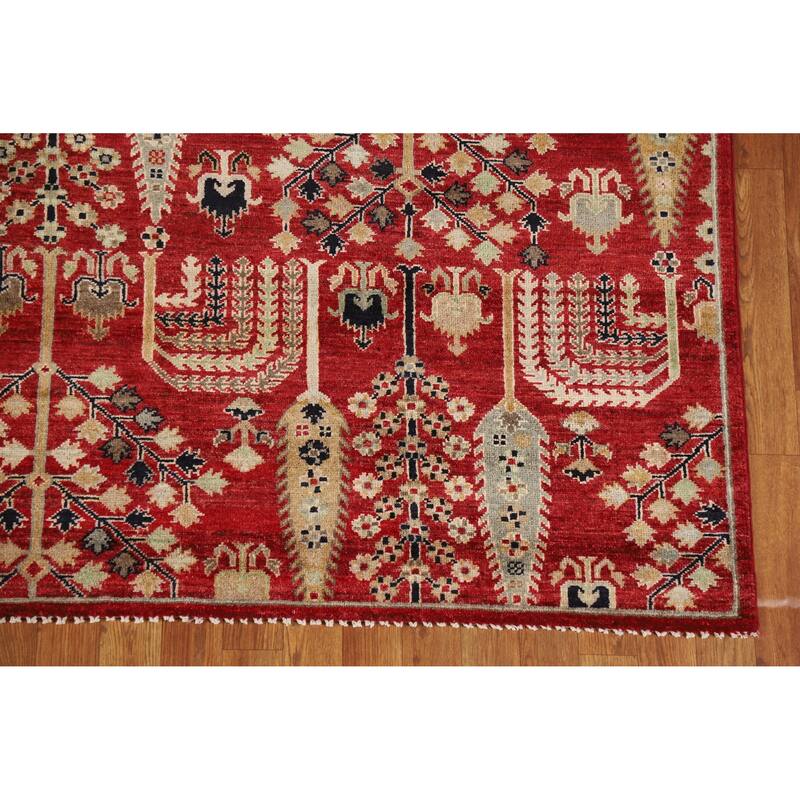 Hand Knotted Oriental 100% Wool Carpet Traditional All-Over Red Ziegler Area Rug - 9' 9'' X 6' 7''