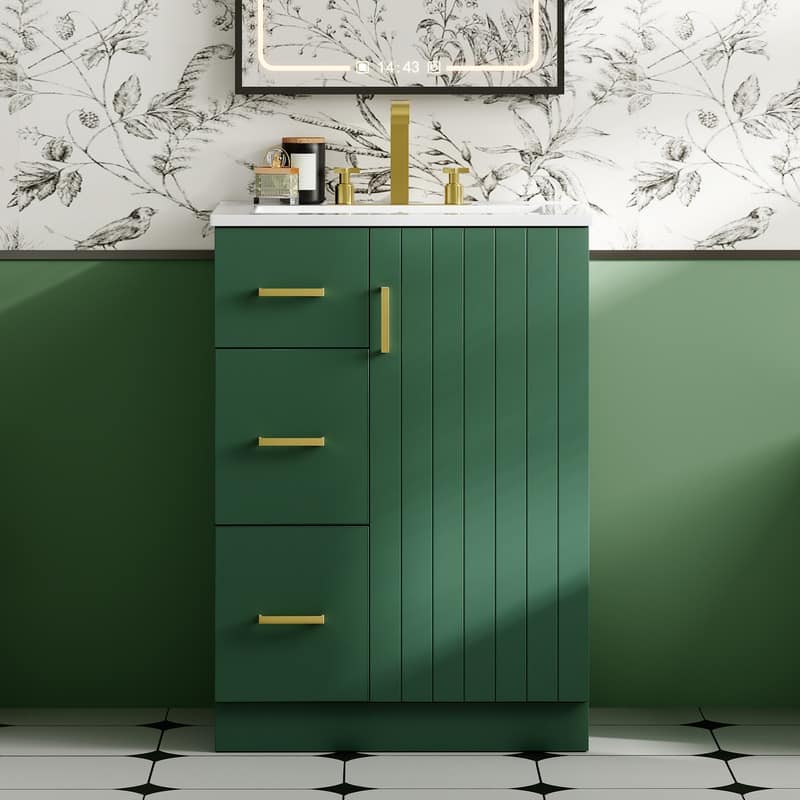 24" Bathroom Vanity with Under-mount Sink, 2 Drawers and Soft-Closing Door
