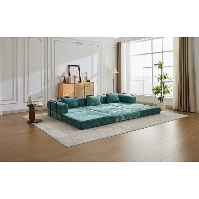 Chenille Fabric Compression Sofa, Boneless Modular Sectional Sofa, Convertible Floor Sofa Bed with Fixed-Shape Frame