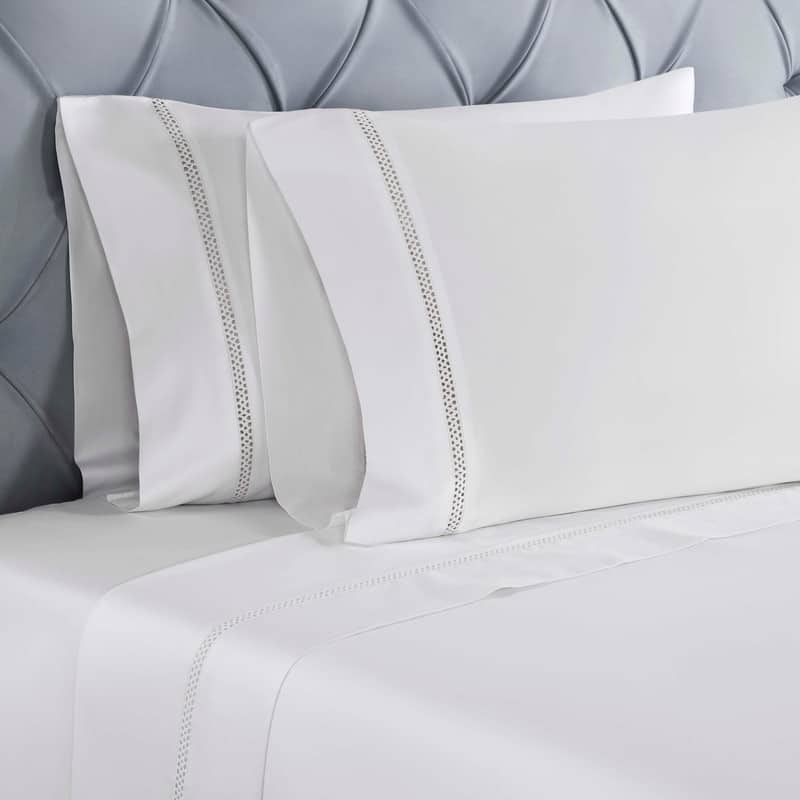 Blue Nile Mills Allure Cotton Cross-Stitch Embroidered Bed Sheet Set