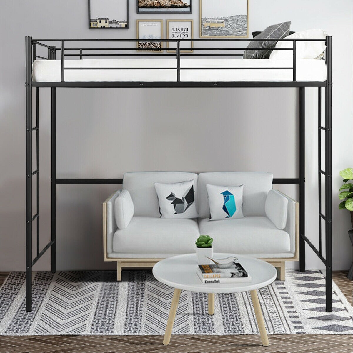 Shop Gymax Twin Loft Bed Metal Bunk Ladder Beds Boys Girls Teens