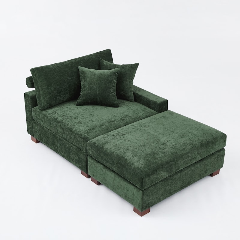 Oversized Chenille Modular Armchair And Ottoman Set Living Room Set