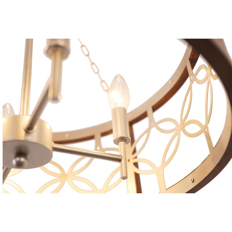 Oaks Aura Rustic Farmhouse 4-Light Wood Ceiling Light Drum Shabby Chic Wood Chandelier