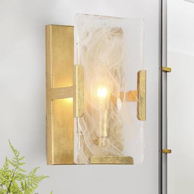 Modern 1-Light Gold Glass Wall Sconce Lamp Bathroom Lighting