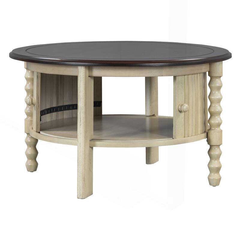 Vintage Round Coffee Table with Practical Storage for Various Rooms
