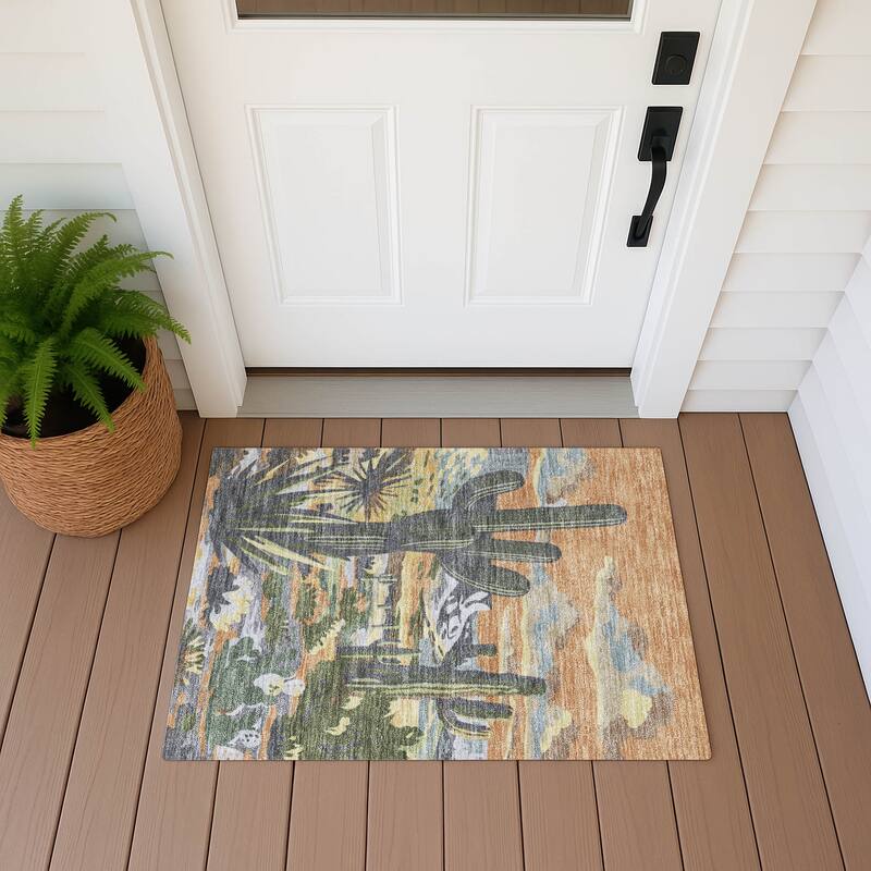 Machine Washable Indoor/ Outdoor Southwestern Mesa Chantille Rug - Copper - 1'8" x 2'6"