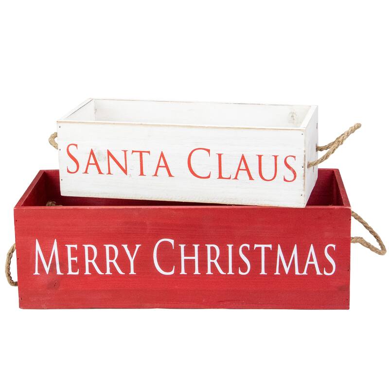 Set of 2 Red and White Wood Organizer Box Christmas Decorations 16-Inch - 16"