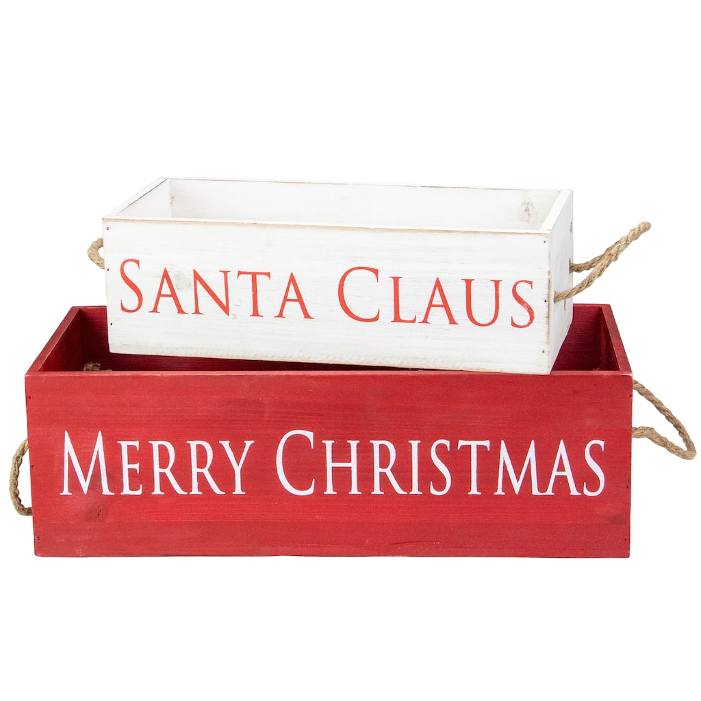 Set of 2 Red and White Wood Organizer Box Christmas Decorations 16-Inch - 16"