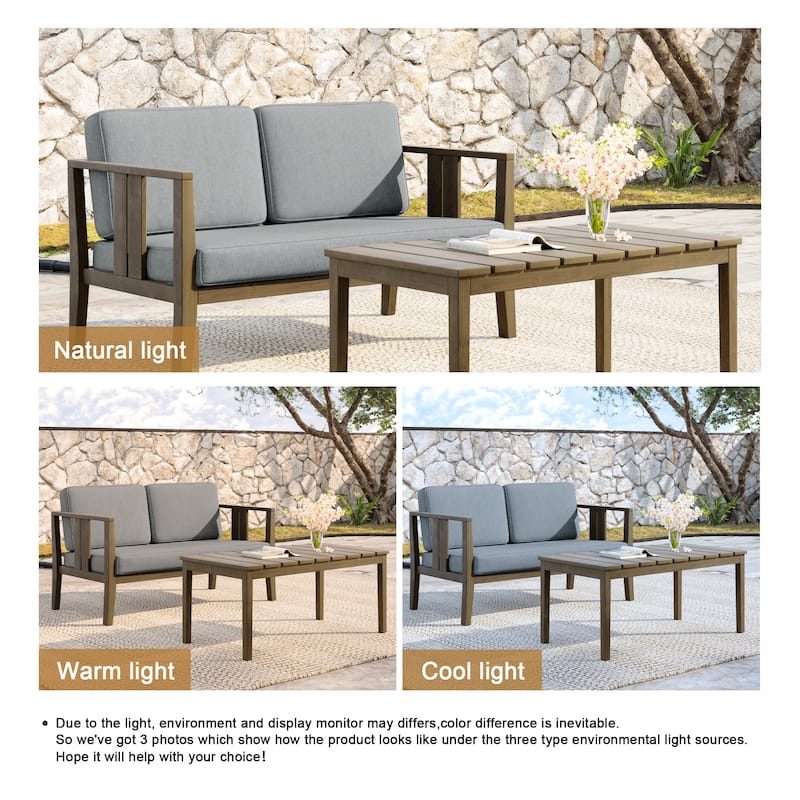 Teak Wood Water Resistant Outdoor Loveseat and Coffee Table Set (Set of 2)
