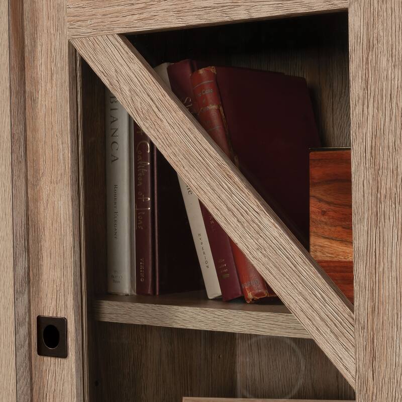 Engineered Wood Farmhouse Library Hutch with Glass Doors, Brown - 32.99"W x 12.76"D x 42.24"H