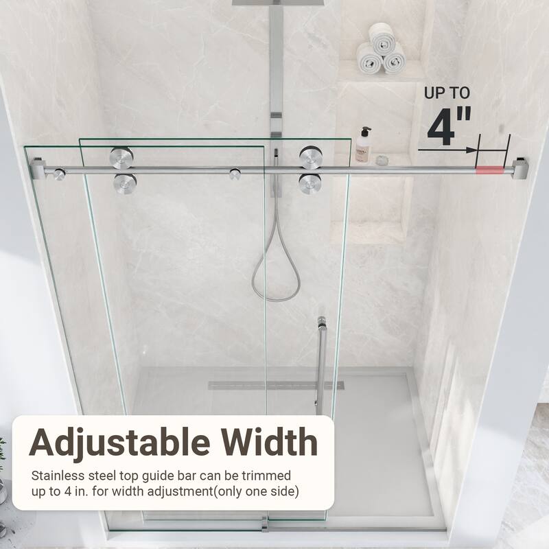 GDFStudio - Modern America Design Frameless Single Sliding Shower Door with 5/16" SGCC Tempered Glass & Stainless Steel Hardware