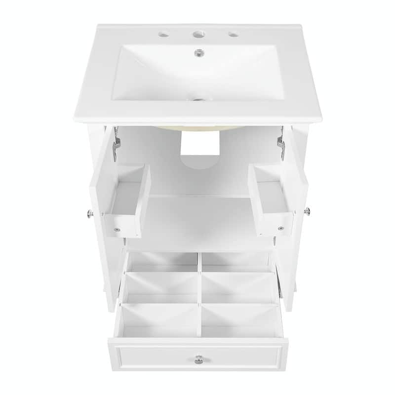 24" Bathroom Vanity with Ceramic Sink, Storage Cabinet with Soft-Close Doors and Drawer with Dividers