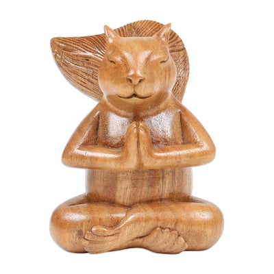 Novica Handmade Praying Squirrel Wood Sculpture
