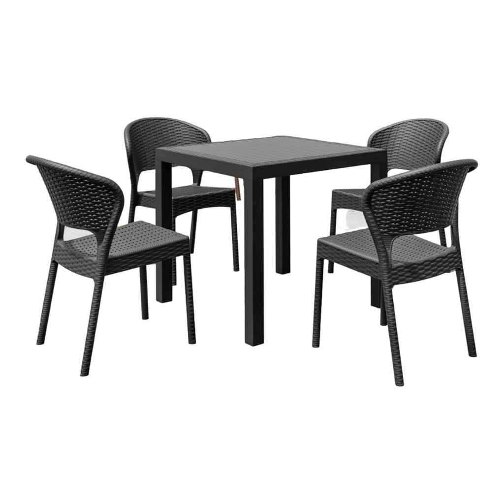 5 Piece Gray Outdoor Patio Square Dining Set with Side Chairs 32"
