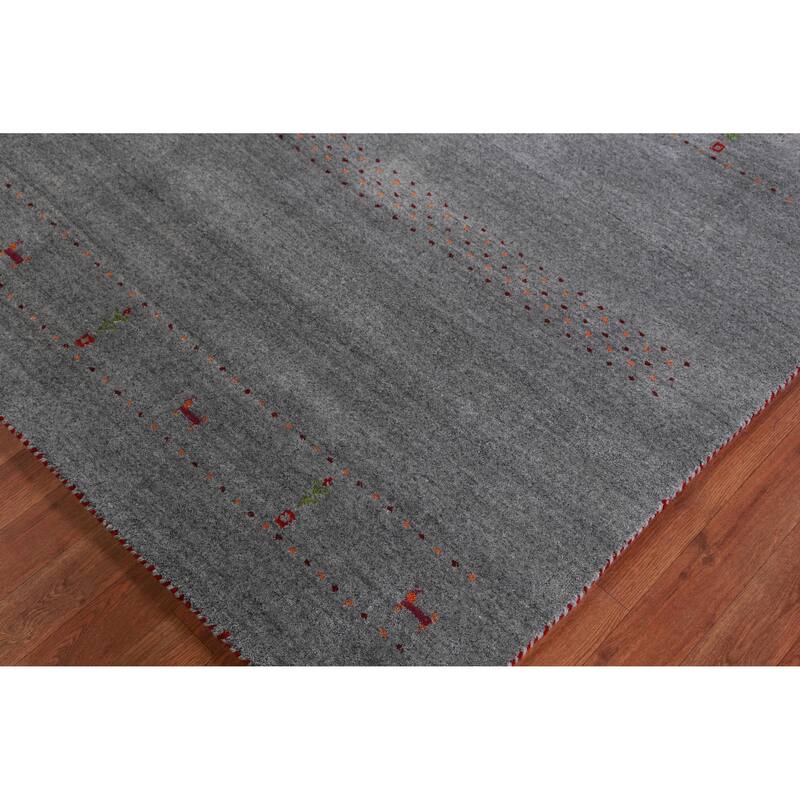 Hand Knotted Oriental 100% Wool Carpet Tribal Animal Pictorial Greys & Charcoal Gabbeh Area Rug - 7' 10'' X 5' 1''
