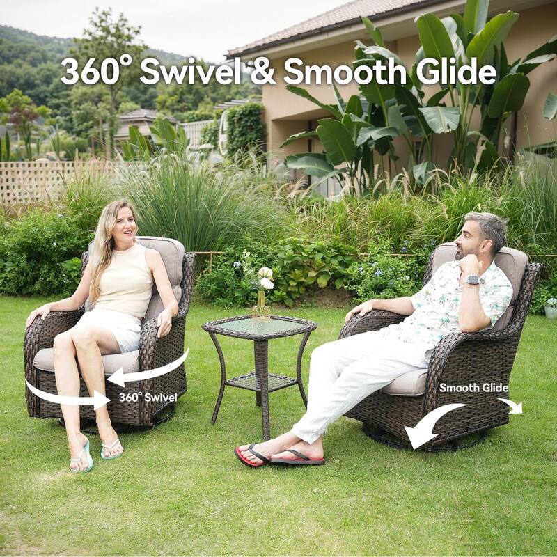 7 Pieces Outdoor Gliders Chairs Table Fire Pit Table with 5-Inch Thick Cushions