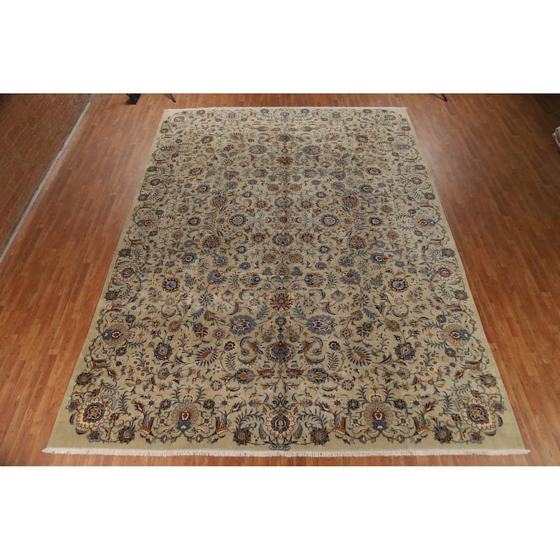 Vegetable Dye Floral Kashan Persian Large Rug Handmade Wool Carpet - 11'0"x 14'11"