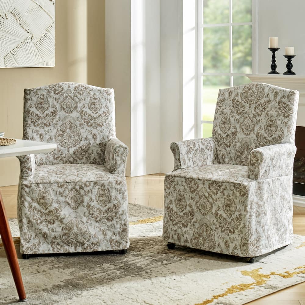 Alethea Upholstered Slipcover Arm Dining Chair with Soild Wood Legs Set of 2 by HULALA HOME