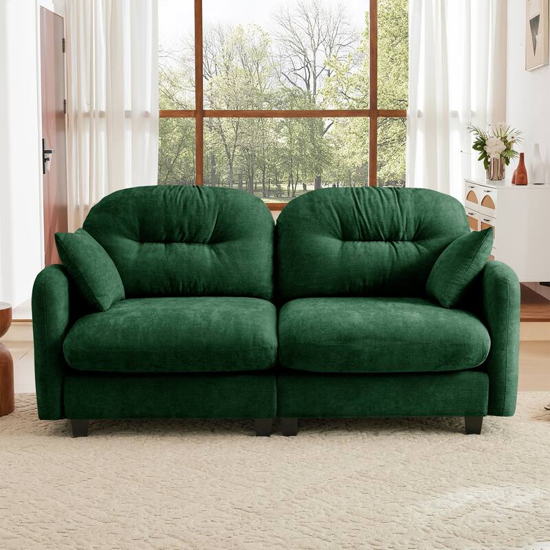 74" Loveseat Sofa, Modern Chenille Deep Seat Sectional Couch for Living Room, Tufted Backrest Love Seat with Pillows