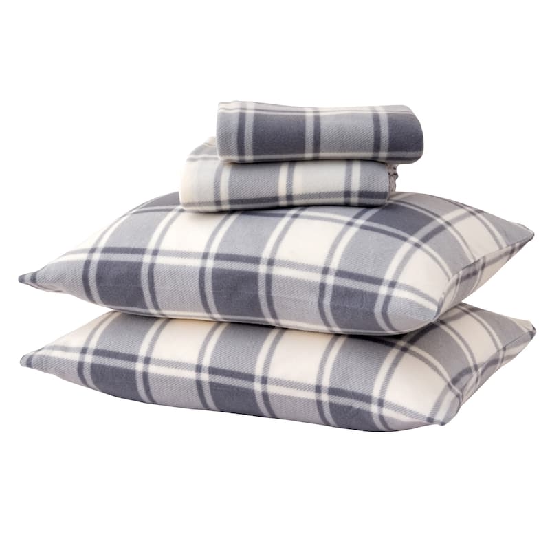 Great Bay Home Super Soft Extra Plush Plaid Fleece Bed Sheet Set