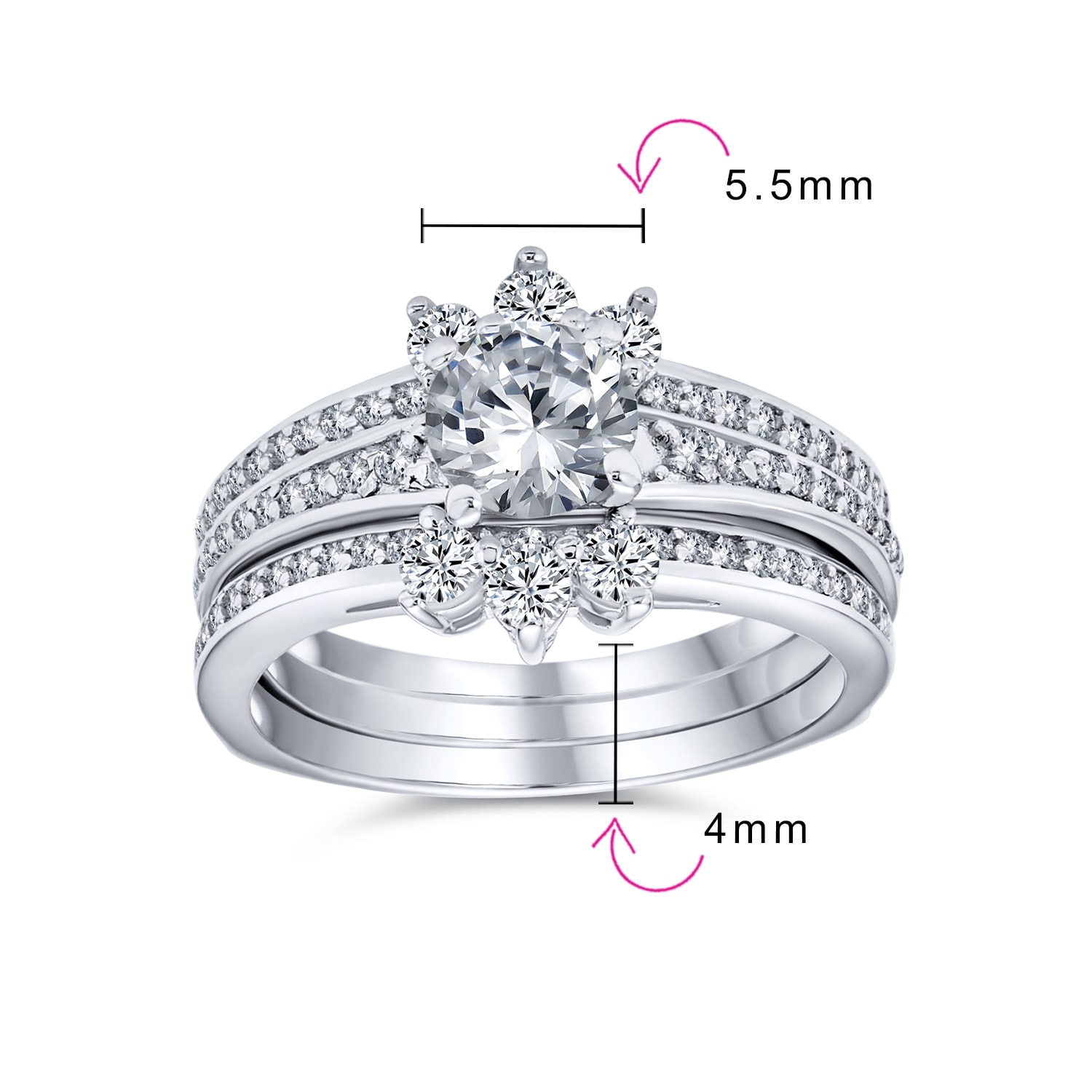 Wuziwen 5mm Wedding Band Eternity Ring for Women Engagement Bridal Sterling Silver White Cz
