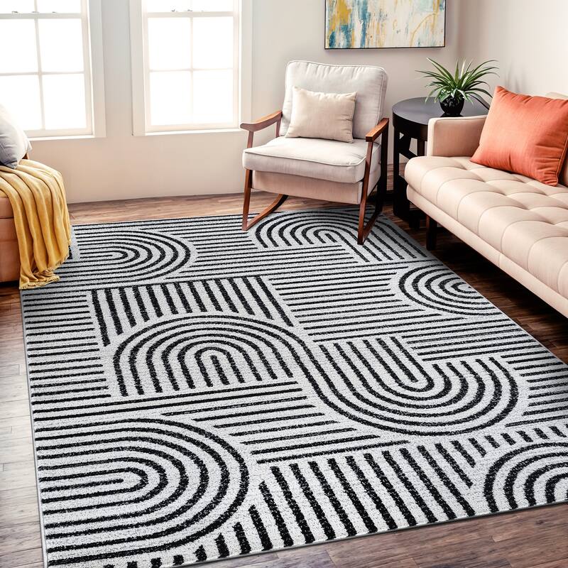 Bohemian Stripe Arch Design Area Rug - 5' x 7' - Cream
