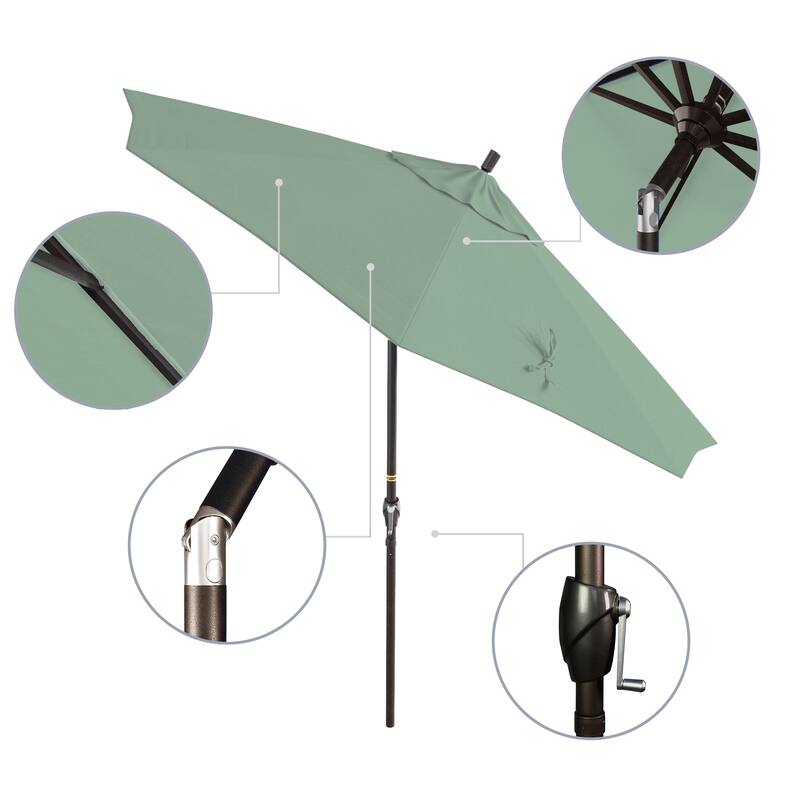 California Umbrella 9' Round Crank Lift Push Button Tilt Bronze Aluminum Patio Umbrella with Pacifica Pacific Blue Fabric