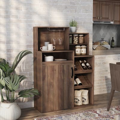 Furniture of America Gern 39-in. Rustic Walnut 7-shelf Buffet w/ Wine Rack