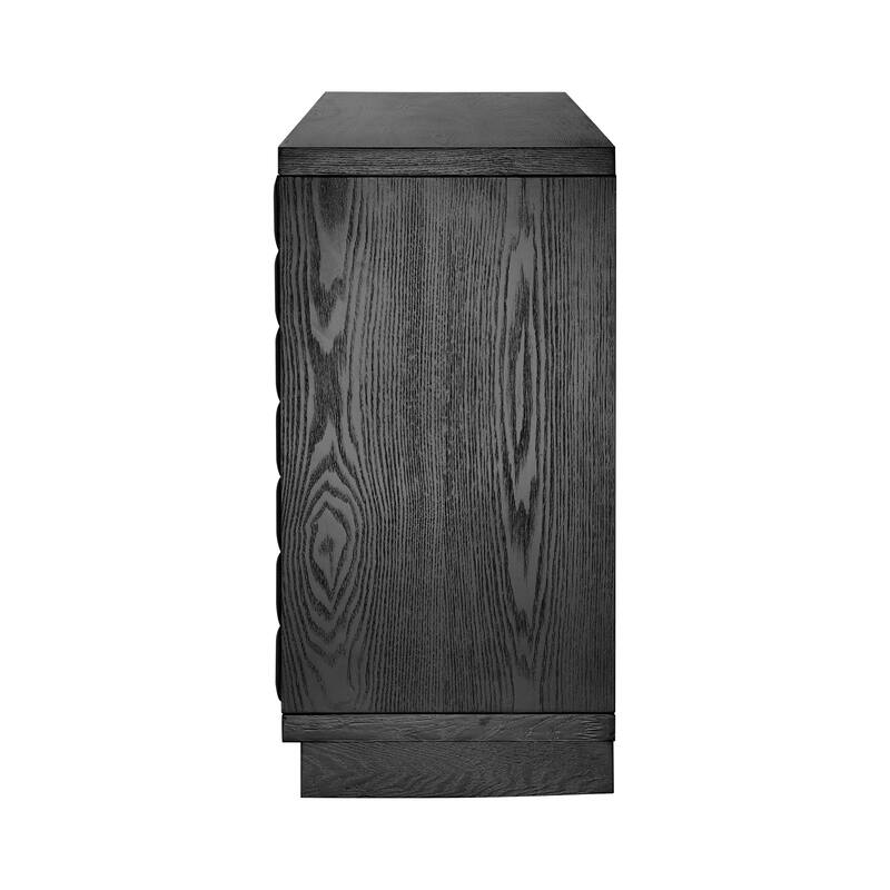 4-Door Wooden Storage Cabinet, Buffet Cabient with 3D Geometric Doors & Metal Trim, , Coffee Bar Table with Adjustable Shelf