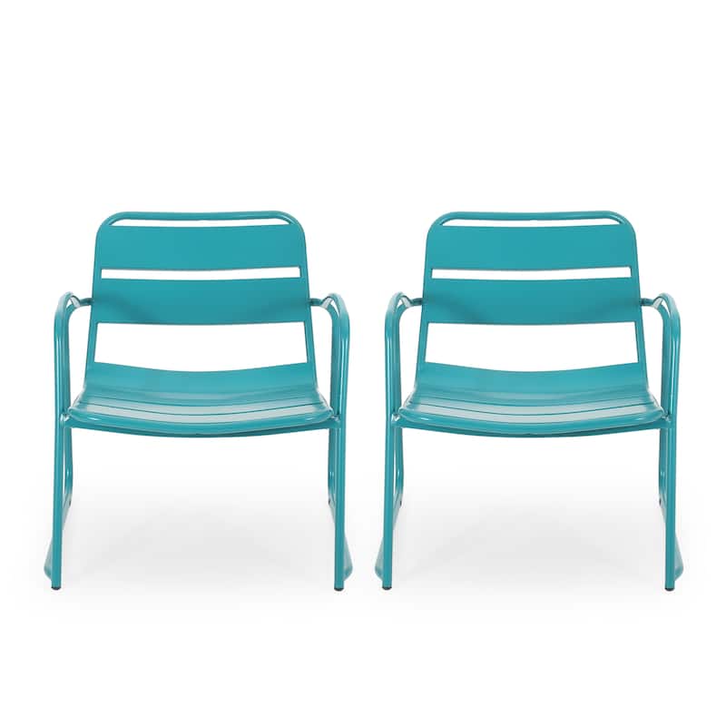 Roomfitters Conrad Outdoor Iron Patio Chairs with Open Slat Design, Modern Metal Armchair, Set of 2 - Teal