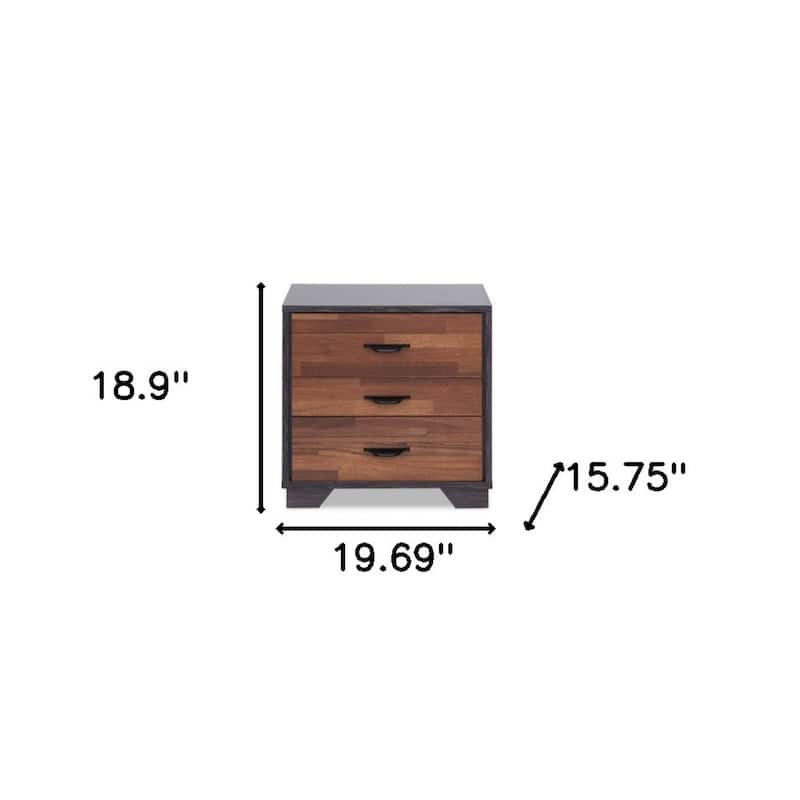Espresso Wood 3-Drawer Contemporary Nightstand with Plastic Handles