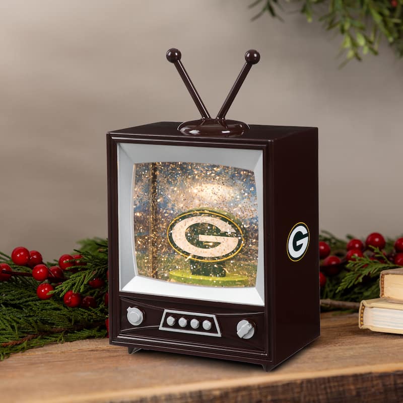 Green Bay Packers 8 in. Vintage TV Light Up Water Lantern Snow Globe with Mascot