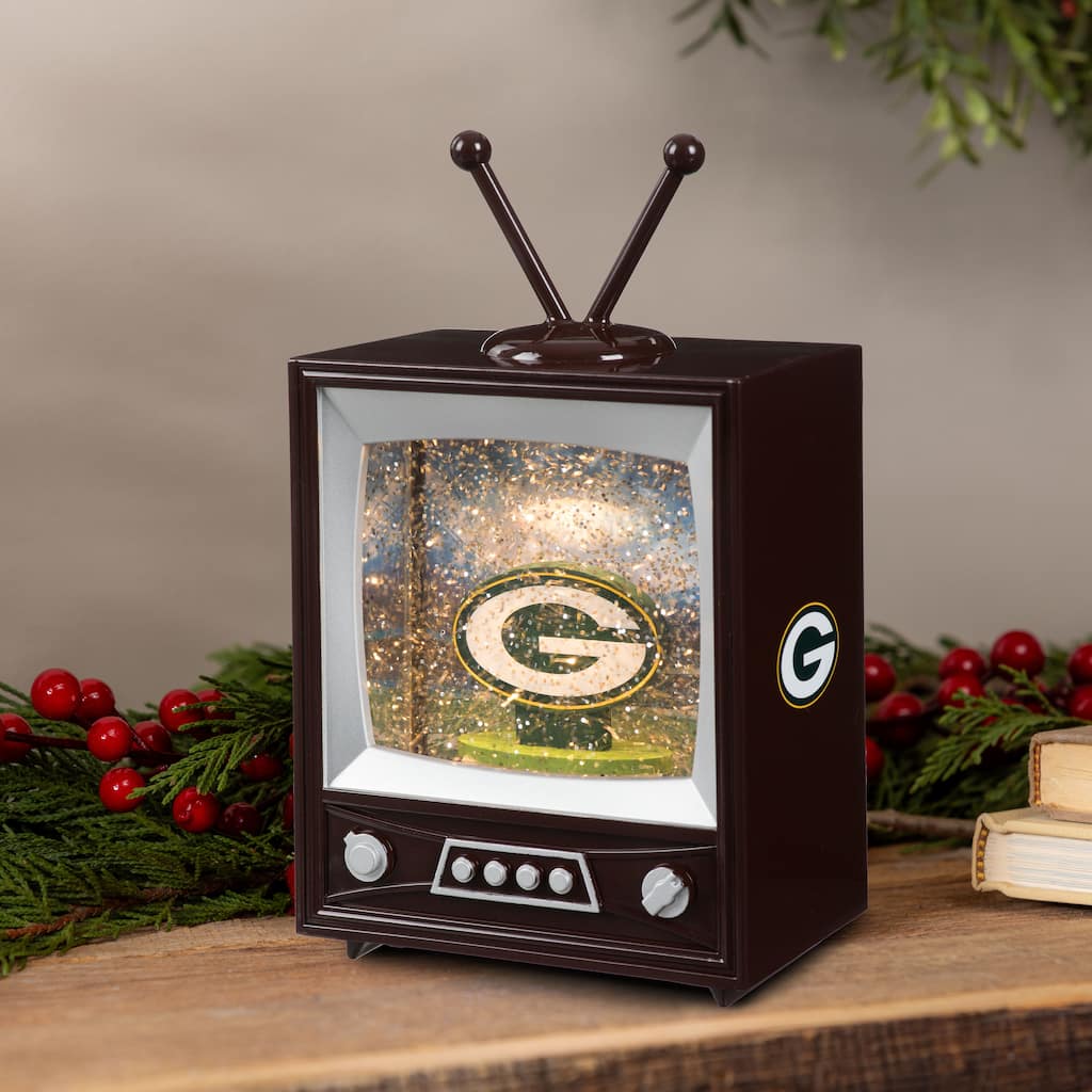 Green Bay Packers 8 in. Vintage TV Light Up Water Lantern Snow Globe with Mascot