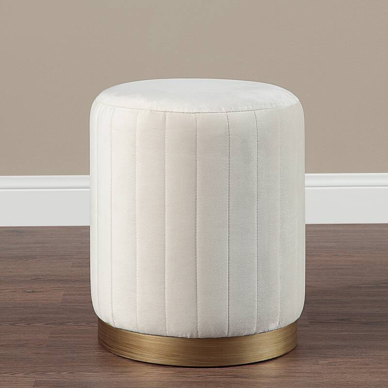 Renwil Baylor Indoor Poly-Velvet Ottoman, Off-White