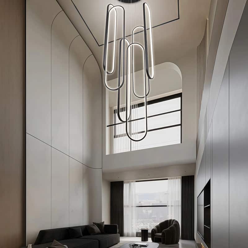6 Rings Modern Chandelier Dimmable LED Living Room Foyer Chandelier Lighting Fixture High Ceiling Pendant Light Fixture