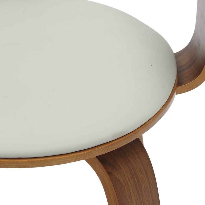 Leather Dining Chair in Solid Wood Accent Arm Chair Open Curved Back Design