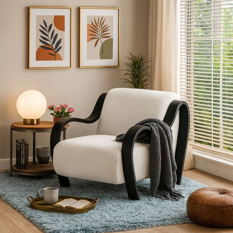 Curva Luxe Accent Chair Boucle Mid Century Modern Plush Seating Design