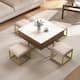 Modern Square Lift-Top Coffee Table Set with Storage & 4 Ottomans White & Walnut