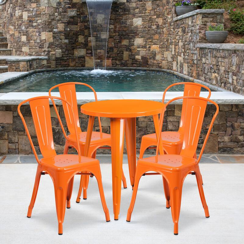24'' Round Metal Indoor-Outdoor Table Set with 4 Cafe Chairs