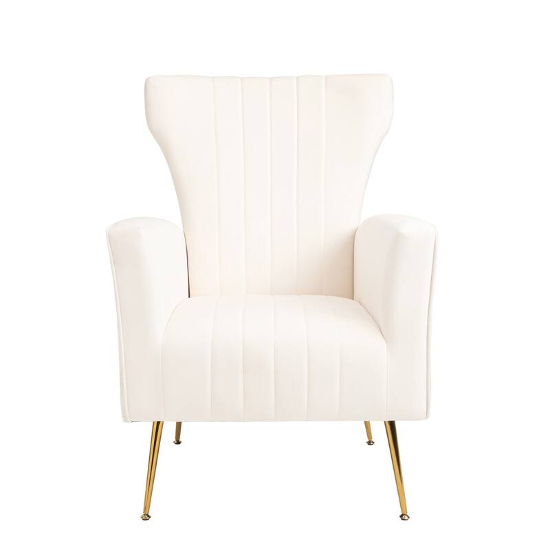 White 29.9" Wingback Arm Chair with Gold Legs