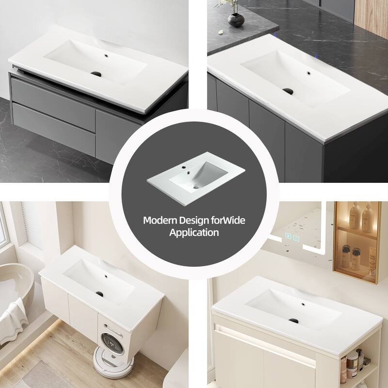 GDFStudio - Contemporary Ceramic Bathroom Vanity Sink with Pre-drilled Faucet Hole, Vanity-Top Only, Faucet & Drain NOT INCLUDED