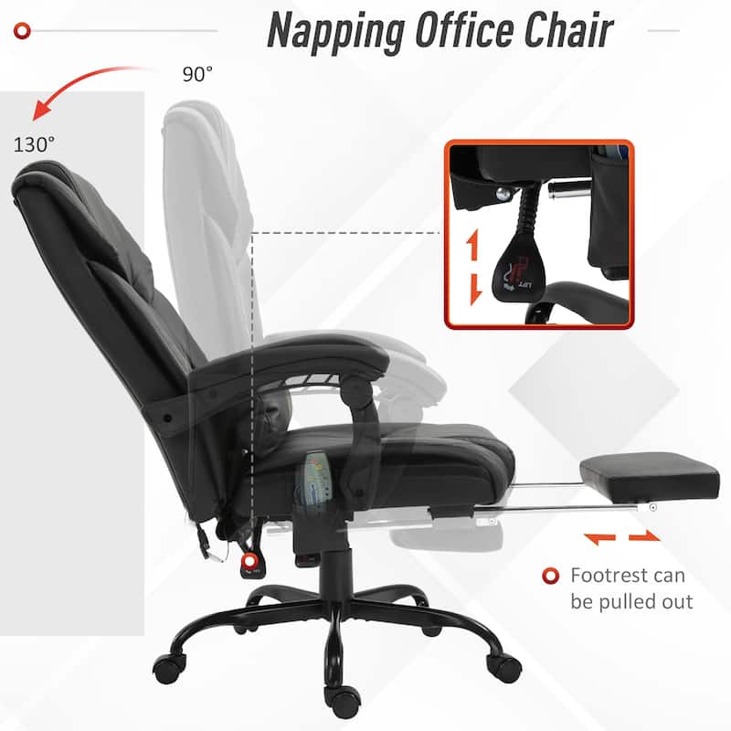 Vinsetto Office Desk Chair Recliner, Height Adjustable Movable Lumbar Support with 6-Point Vibrating Massage