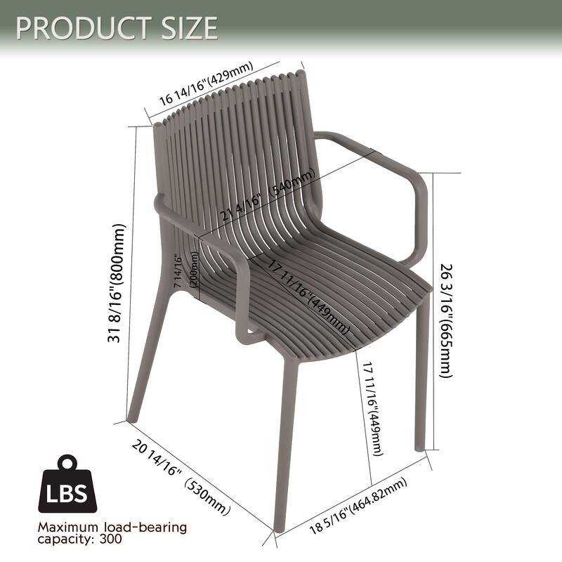 BNK Modern Polypropylene Stackable Armchair, Indoor/Outdoor Use (Set of 4)
