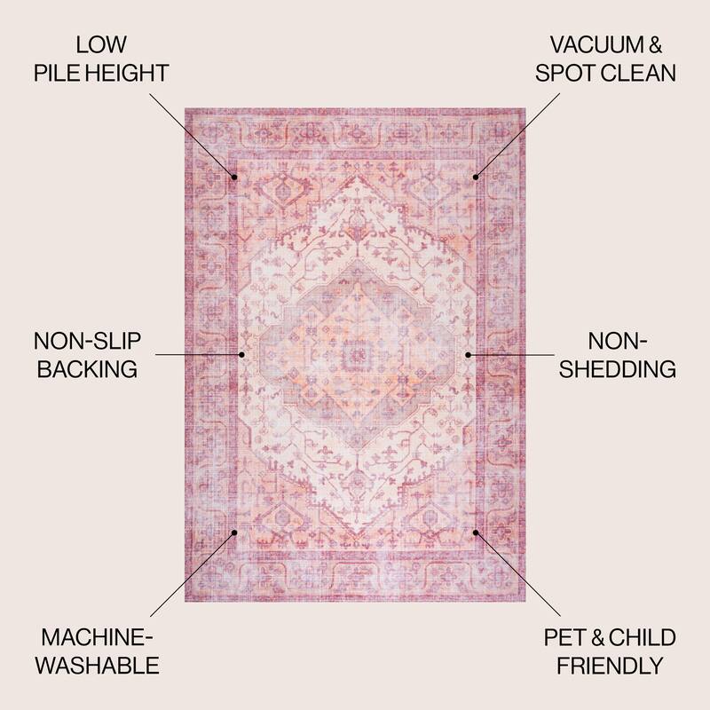JONATHAN Y Kemer Ogee Medallion Machine Washable Area Rug