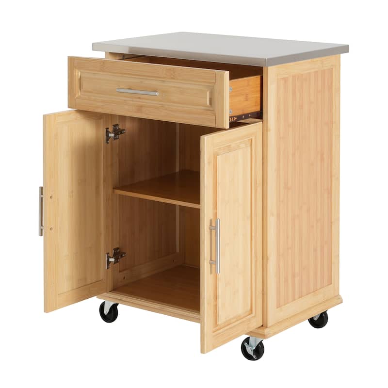 Christopher Knight Home - 29"W Bamboo Outdoor Kitchen Cart with Stainless Steel Top