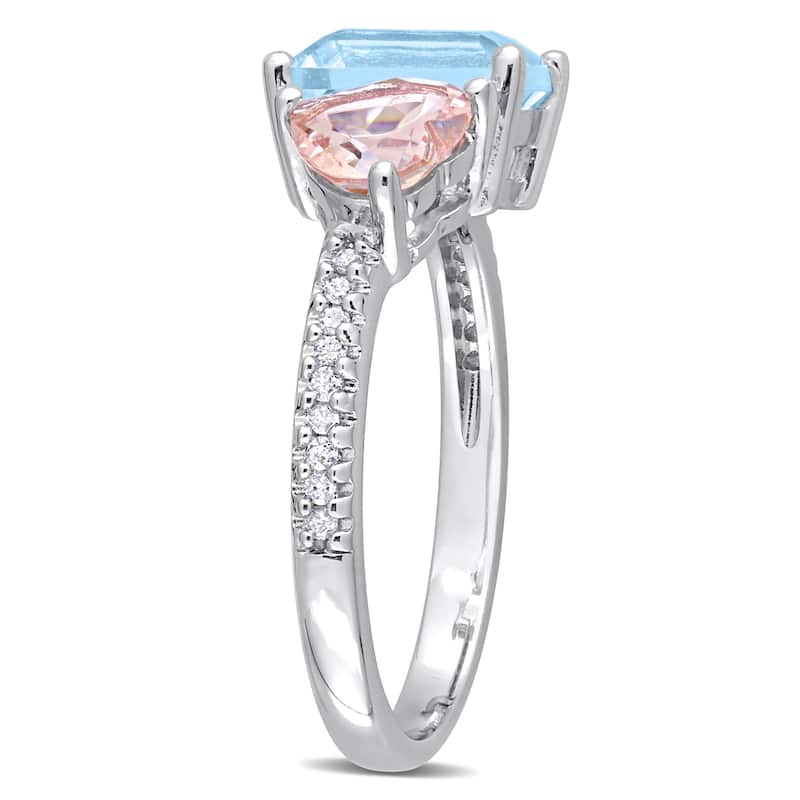 Miadora 2 5/8ct TGW Sky Blue Topaz and Morganite with 1/10ct TW Diamond 2-Stone Toi et Moi Ring in Sterling Silver