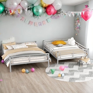 Full XL Over Queen Metal Bunk Bed with Guardrails and Ladder