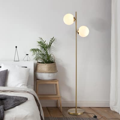 HOMCOM Modern Floor Lamp with 2 Globe Lamp Shade Contemporary Decorative LED Standing Light