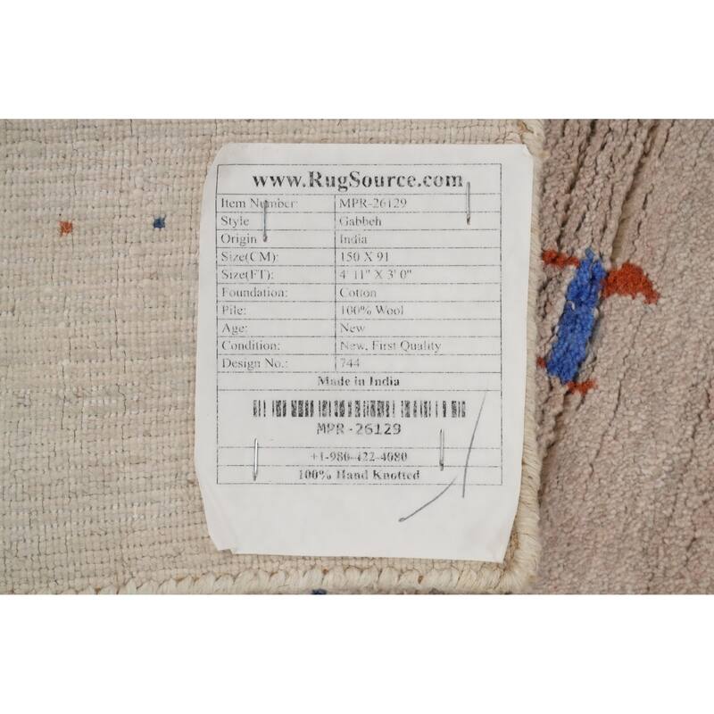 Hand Knotted Oriental 100% Wool Carpet Tribal Animal Pictorial Beige & Ivories Gabbeh Area Rug - 4' 11'' X 3' 0''